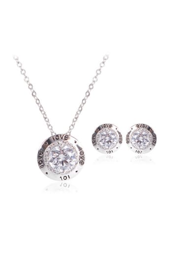 Alloy White Gold Plated Fashion Letters Artificial Stones Two Pieces Jewelry Set