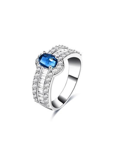 Blue Platinum Plated Oval Shaped Zircon Ring