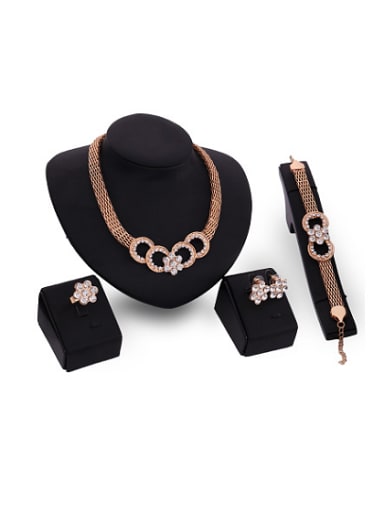 Alloy Imitation-gold Plated Fashion Rhinestones Flower-shaped Four Pieces Jewelry Set