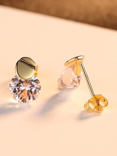 18K-gold 925 Sterling Silver Withd Cute Round  Crystal Stud Earrings