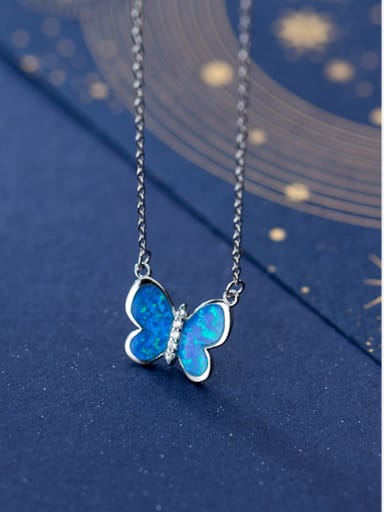 925 Sterling Silver With Acrylic Fashion Bowknot butterfly Pendant Necklaces