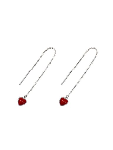 Simple Little Red Heart Silver Line Earrings