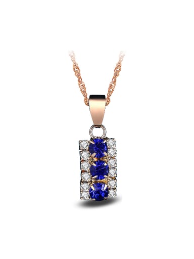 Fashion White Blue Zirconias Rectangular Pendant Copper Necklace