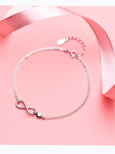 S925 Silver Bracelet Feminine Fashion Double-decker Infinite infinityBracelet Sweet Heart Hand S2419
