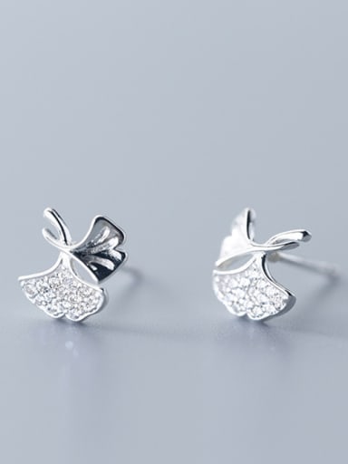 925 Sterling Silver With Silver Plated Simplistic Ginkgo Leaf Stud Earrings