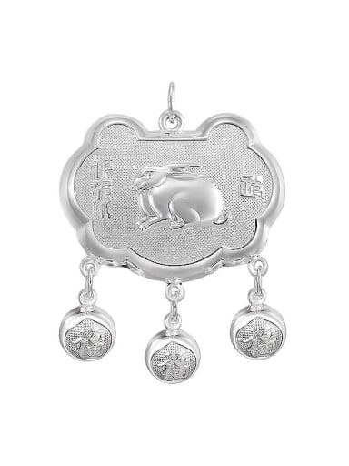 Ethnic style 999 Silver Zodiac Rabbit Children Bells Longevity Lock Pendant