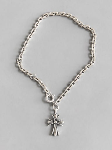 Sterling silver retro cross chain bracelet
