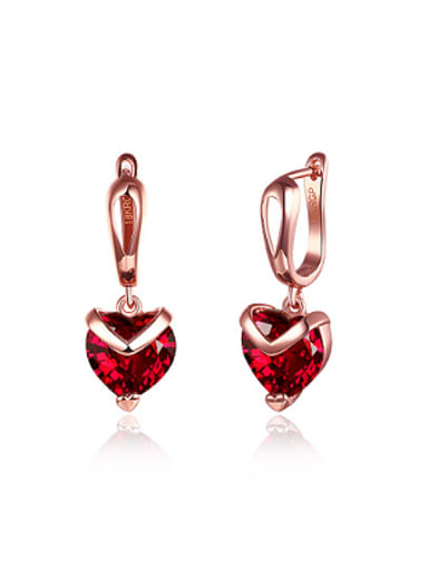 Simple Heart-shaped Red Zircon Earrings