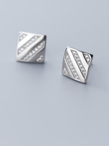 925 Sterling Silver With Cubic Zirconia Personality Square Stud Earrings