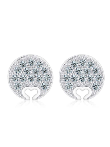 Round Silver Classical Stud Earrings with Zircons