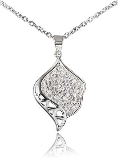 Elegant Platinum Plated Leaf Shaped Zircon Necklace