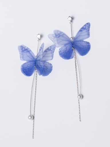Women Fresh Blue Butterfly Shaped S925 Silver Drop Earrings