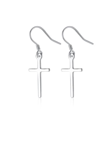 925 Sterling Silver With Platinum Plated Simplistic Cross Drop Earrings
