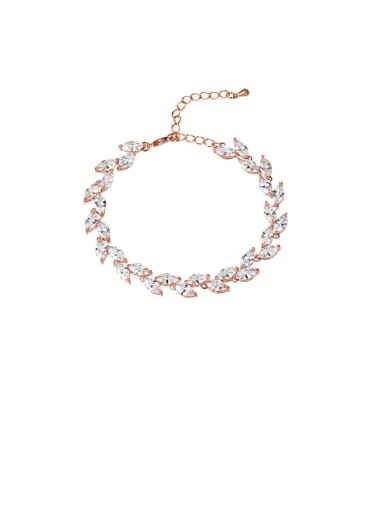 Copper With Cubic Zirconia  Simplistic Leaf Adjustable Bracelets