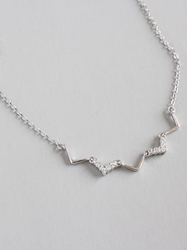 Pure silver micro-encrusted V-wave pattern short necklace