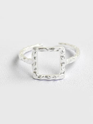 Simple Hollow Square Silver Rough Opening Ring