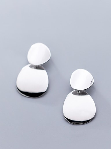 925 Sterling Silver With Glossy Simplistic Oval geometry Drop Earrings