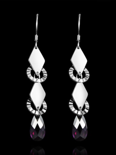 Fashion Rhombuses Purple Zircon 925 Sterling Silver Drop Earrings