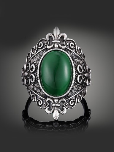 Retro style Green Opal stone Antique Silver Plated Alloy