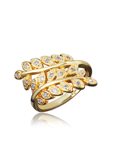 Anti-allergic 18K Gold Plated Leaf Shaped Zircon Ring