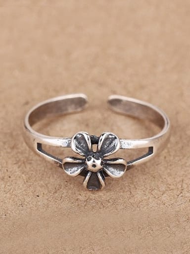 Retro Flower Silver Opening Ring
