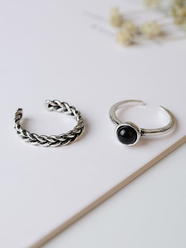 Alloy With Antique Silver Plated Vintage Round 2 pcs Stacking Rings