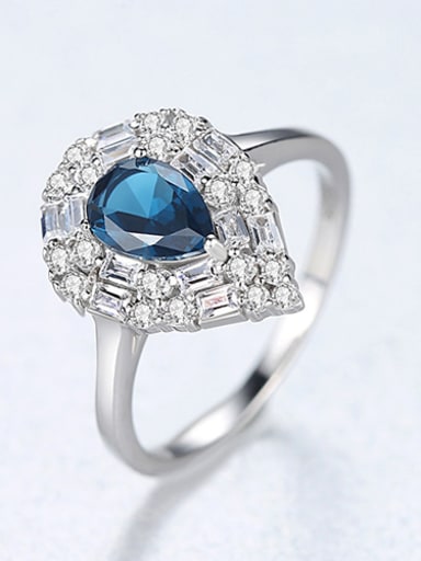 Blue Sterling Silver water drop design 3A Zircon ring