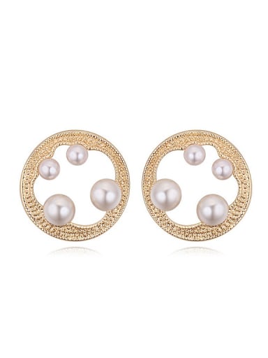 Champagne Gold Plated White Imitation Pearls Alloy Stud Earrings