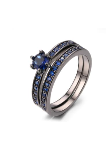 Double Pieces Blue Zircons Black Plated Ring