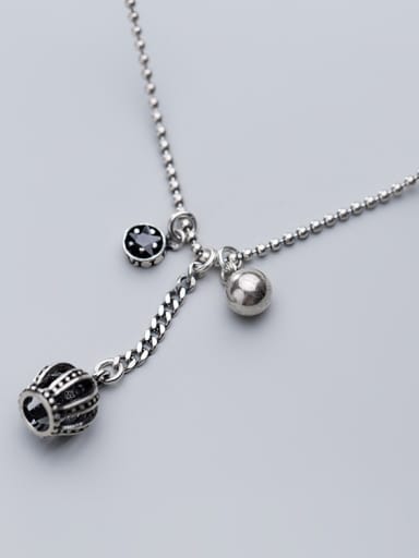 925 Sterling Silver With Silver Plated Simplistic Crown Round Star Bead Necklaces
