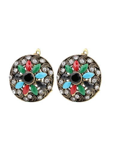 Ethnic style Colorful Resin stones Round Flower Alloy Earrings