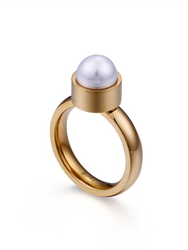 Stainless Steel With  Imitation Pearl Trendy Solitaire Rings