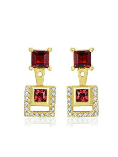 Fashion Geometric Garnet Gold Plated Drop Earrings