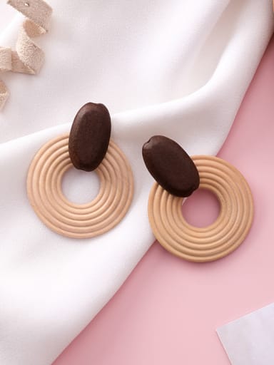 Chandelier Wood exaggerated geometric spiral circular Earrings