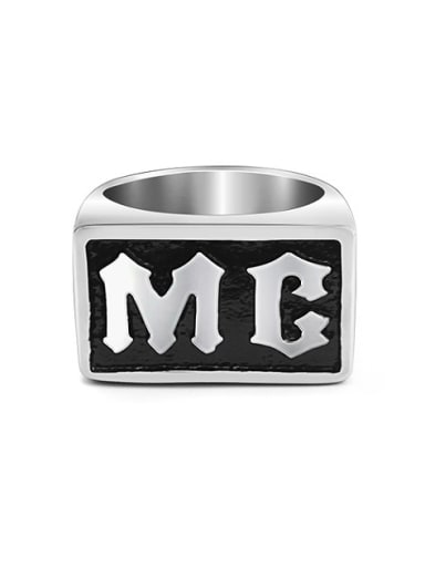 Fashion Titanium Signet Ring with Letter MC