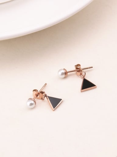 Black Triangle Artificial  Pearl Earrings