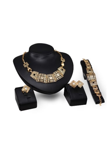 Alloy Imitation-gold Plated Fashion Stone Square Grid Four Pieces Jewelry Set