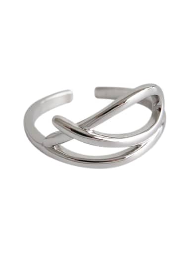 925 Sterling Silver With Platinum Plated Simplistic Smooth Irregular Free Size Rings