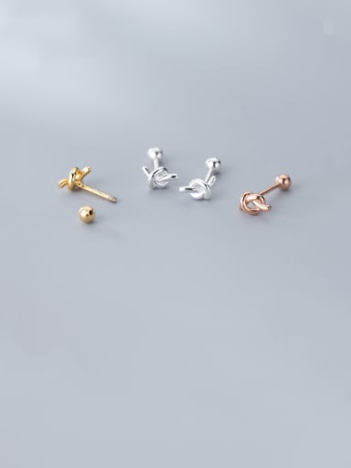 925 Sterling Silver With Gold Plated Simplistic Spiral Rope Knot  Stud Earrings