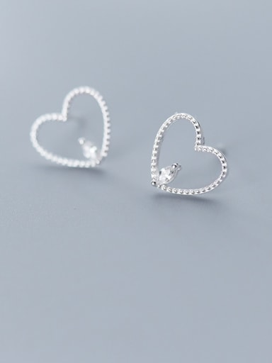 925 Sterling Silver With Platinum Plated Simplistic Hollow Heart Stud Earrings