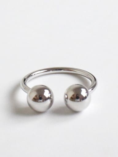 Platinum trumpet 925 Sterling Silver With Platinum Plated Personality Double ball Free Size Rings