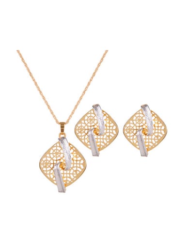 Alloy Imitation-gold Plated Fashion Hollow Square Two Pieces Jewelry Set