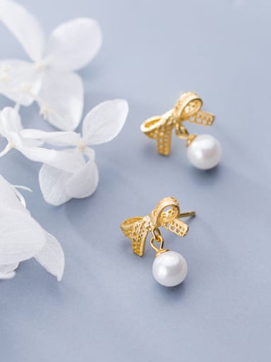 925 Sterling Silver With 18k Gold Plated Delicate Bowknot Stud Earrings