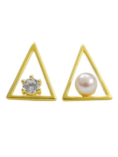 Fashion Hollow Triangle Freshwater Pearl Cubic Zircon Stud Earrings