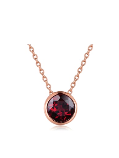 Simple Round Red Garnet Rose Gold Plated Necklace