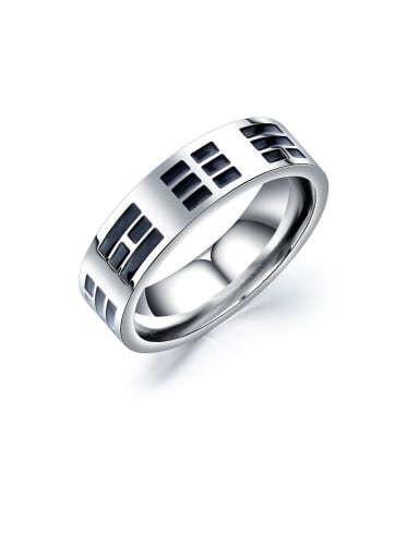 Titanium With Antique Silver Plated Vintage Geometric Band Rings