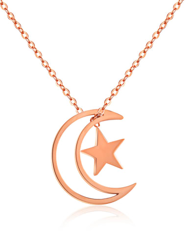Stainless Steel With Rose Gold Plated Fashion Star  moon Necklaces