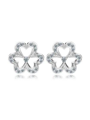 Three Leaves Straw Hollowed-out Micro Pave Stud Earrings
