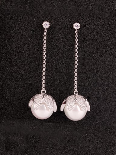 S925 Silver Zircon Pearl Temperament and Simple Anti allergy threader earring,