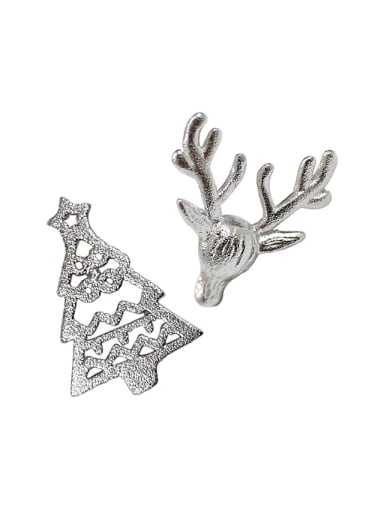 Personalized Christmas Tree Little Deer Silver Stud Earrings